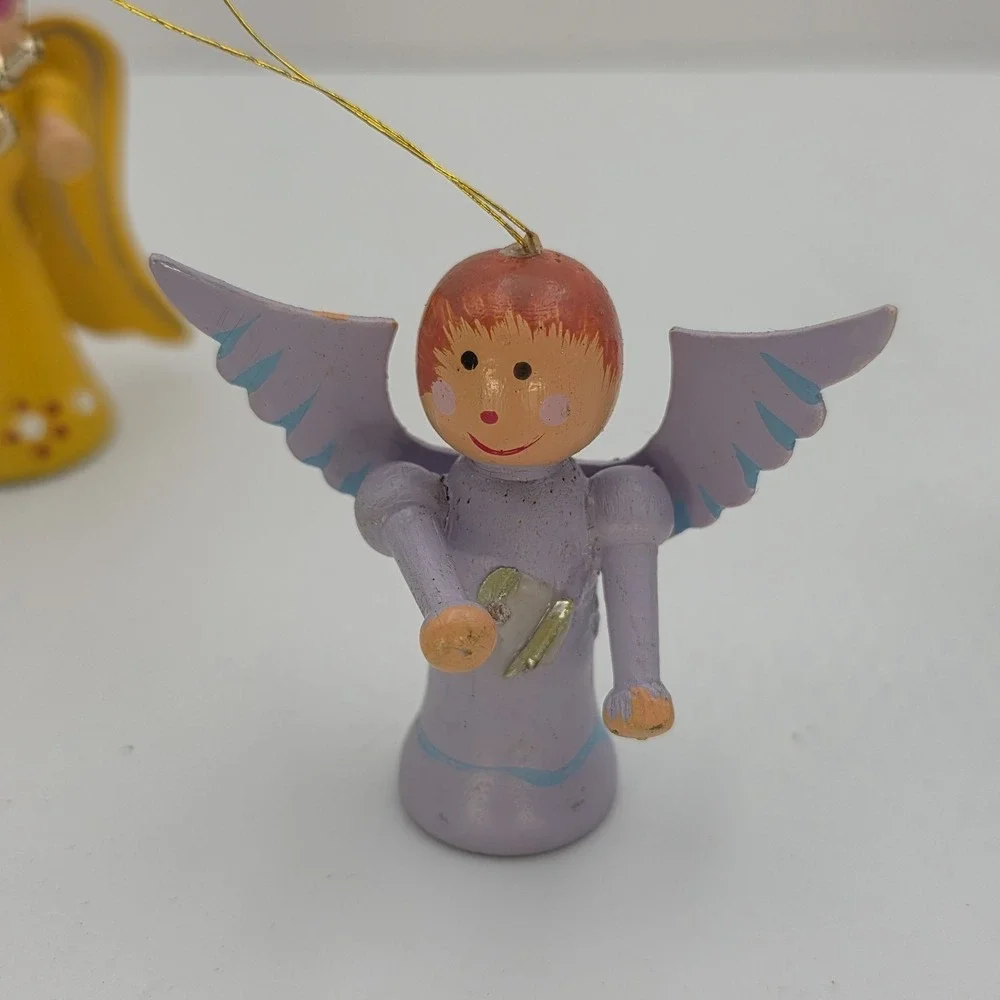 VTG Wood Angel Ornament Lot Hand Painted‎ Christmas Choir Missing Instruments